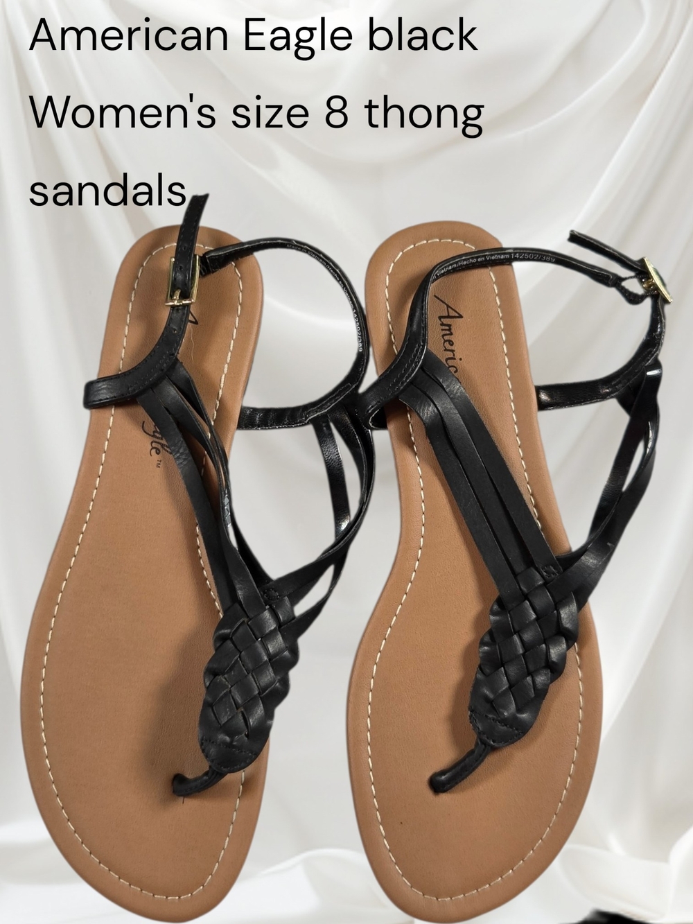American Eagle Outfitters Women's Black Braided Thong Sandals Womens 8